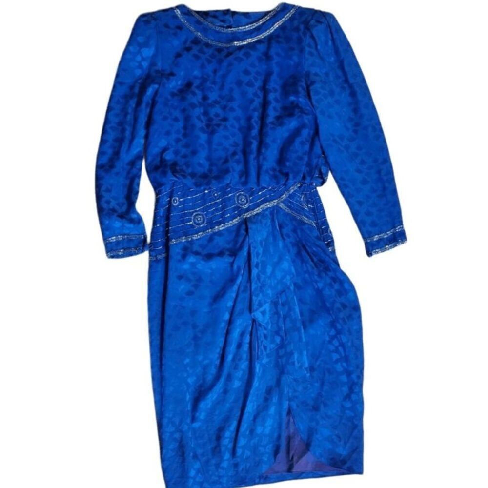 A. J. Bari Vintage 80s 100% Silk Dress Cowl Back Drop Waist - size 10